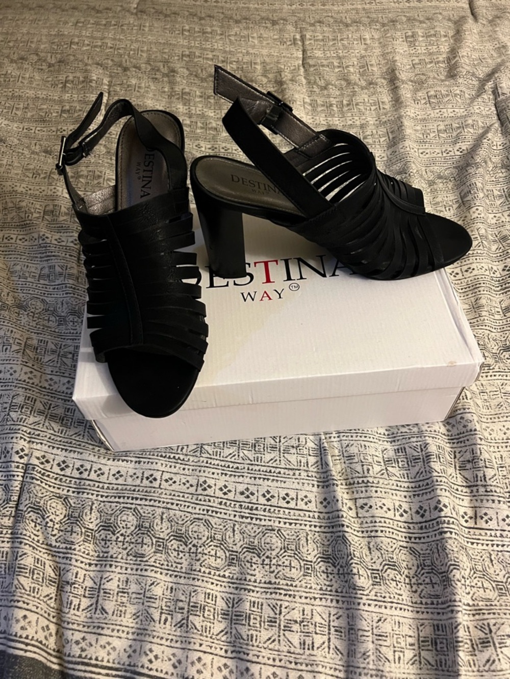 Black Strappy Block Heel Sandals for Women
